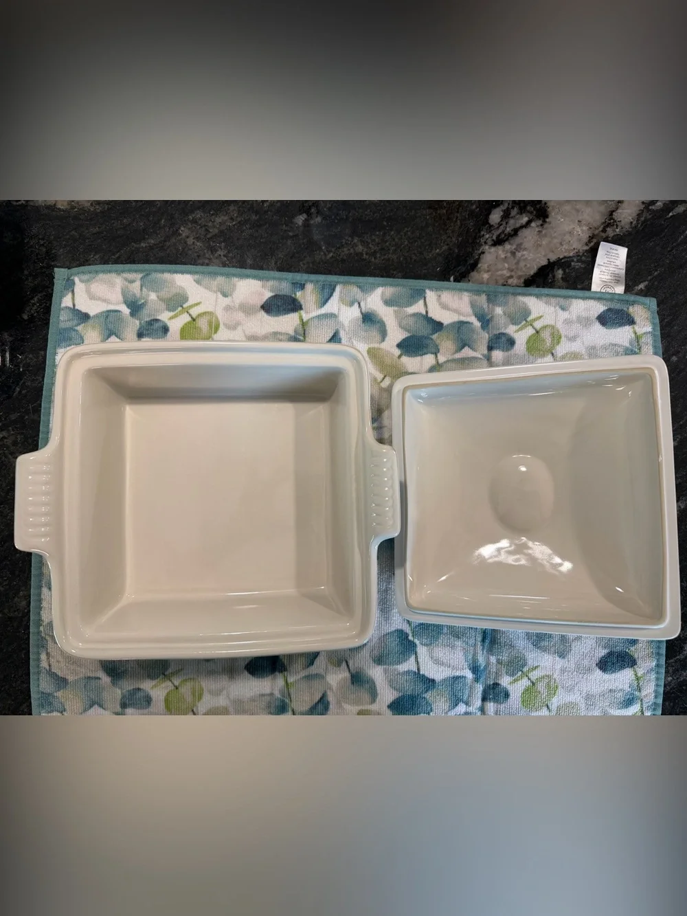 NEW Retired Le Creuset Square Baker Dish w/Lid 23cm 1.7 Qt Cotton Matte White